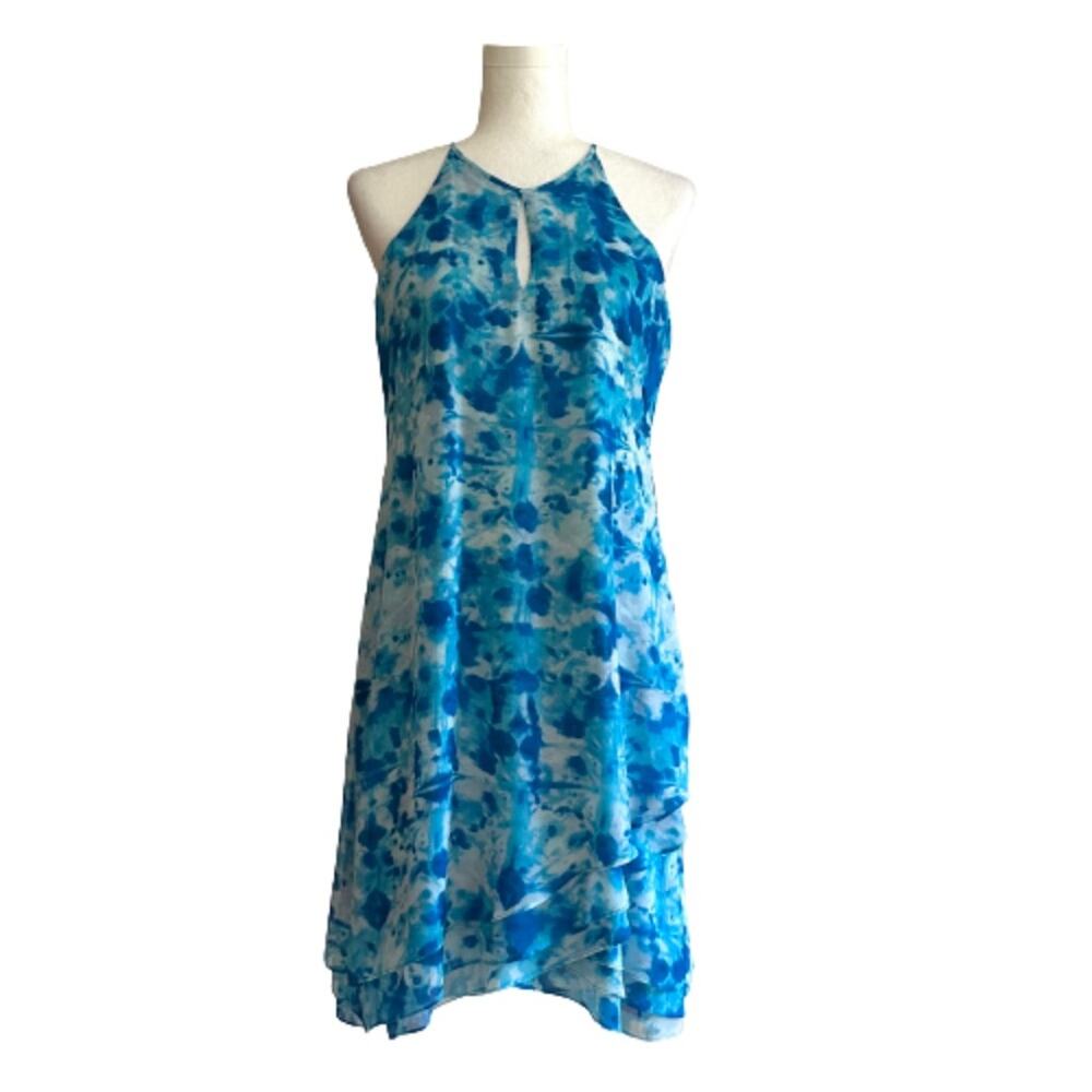 Calvin Klein Dress Blue Watercolor Sleeveless Knee Length Shift Trapeze Size 4